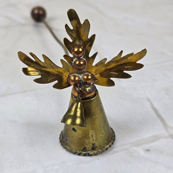 Vintage Brass & Copper Candle Snuffer Holly Leaves & Berries with Bell Christmas - Picture 3 of 11
